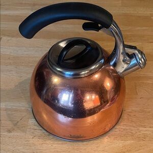 Copper Stove-Top Steam Whistle Tea  Kettle with Black Silicone-Coated Handles
